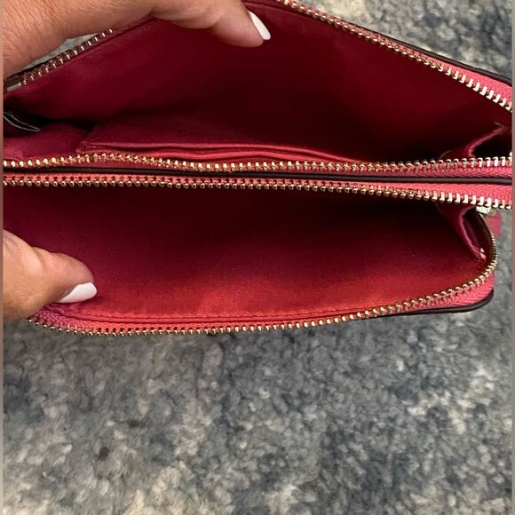 Coach Wristlet Double Zipper Small Wallet Pebbled Leather Watermelon #H1781 - Picture 10 of 15